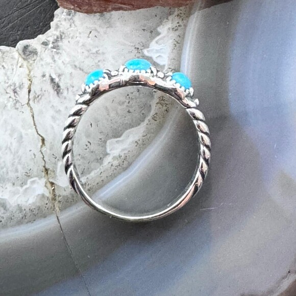 Carolyn Pollack Sterling Silver 3 Oval Turquoise Decorated Ring For Women - Picture 8 of 13